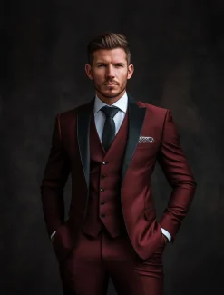 Men's Wedding Prom Party Suits Peaked Lapel Burgundy Business Luxury Solid Colored Standard Fit 3 Piece Single Breasted One-button