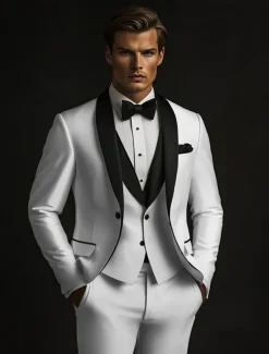 Men's Wedding Prom Party Suits White Fashion Formal Solid Colored Standard Fit 3 Piece Single Breasted One-button