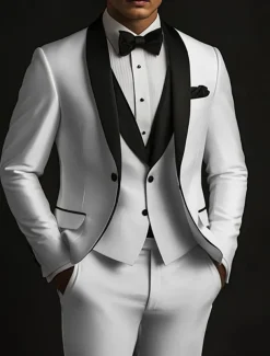 Men's Wedding Prom Party Suits White Fashion Formal Solid Colored Standard Fit 3 Piece Single Breasted One-button