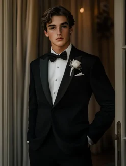 Men's Wedding Prom Party Suits Black Luxury Formal Solid Colored Standard Fit 2 Piece Single Breasted One-button