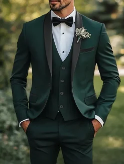 Men's Wedding Prom Suits Black Red Business Formal Solid Colored Standard Fit 3 Piece Single Breasted One-button