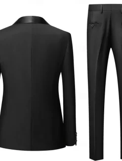 Men's Wedding Prom Suits Black Red Business Formal Solid Colored Standard Fit 3 Piece Single Breasted One-button