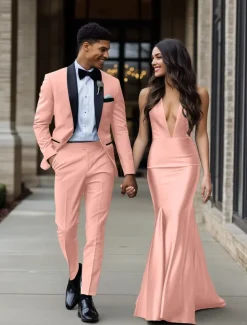 Men's Wedding Prom Suits Black Pink Fashion Formal Solid Colored Standard Fit 2 Piece Single Breasted One-button