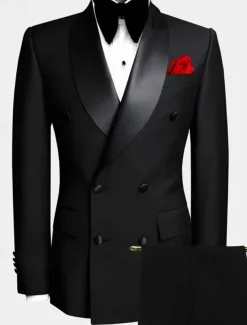 Men's Wedding Prom Suits Shawl Collar Black White Formal Solid Colored Tailored Fit 2 Piece Double Breasted Six-buttons