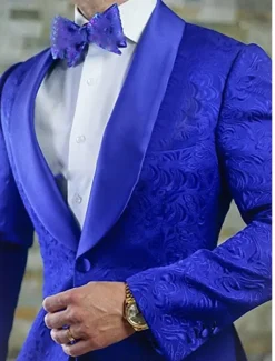 Men's Wedding Prom Suits Shawl Collar Black White Party Jacquard Floral Tailored Fit 2 Piece Single Breasted One-button