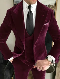 Men's Wedding Suits Closure collar Burgundy Royal Blue Solid Colored Tailored Fit 3 Piece Single Breasted Two-buttons