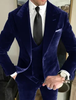 Men's Wedding Suits Closure collar Burgundy Royal Blue Solid Colored Tailored Fit 3 Piece Single Breasted Two-buttons