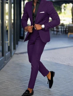 Men's Wedding Suits Closure collar Black Burgundy Business Formal Solid Colored Tailored Fit 2 Piece Double Breasted Six-buttons