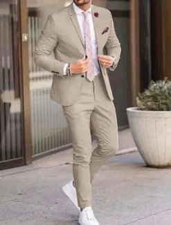 Men's Wedding Suits Notch Black Ivory Business Formal Solid Colored Tailored Fit 2 Piece Single Breasted Two-buttons