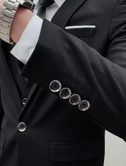 Men's Wedding Suits Notch Black Ivory Business Formal Solid Colored Tailored Fit 2 Piece Single Breasted Two-buttons