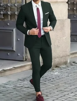 Men's Wedding Suits Notch Black Ivory Business Formal Solid Colored Tailored Fit 2 Piece Single Breasted Two-buttons