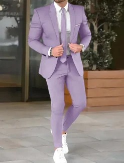 Men's Wedding Suits Notch Black Ivory Business Formal Solid Colored Tailored Fit 2 Piece Single Breasted Two-buttons