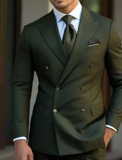 Men's Wedding Suits Peak Black White Business WorkWear Solid Colored Slim Fit 2 Piece Double Breasted Six-buttons