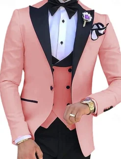 Men's Wedding Suits Peak White Pink Solid Colored Tailored Fit 3 Piece Single Breasted One-button