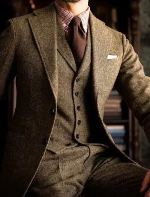 Men's Wedding Tweed Suits Notch Purple Khaki Daily Business Solid Colored Plus Size 3 Piece Single Breasted Two-buttons