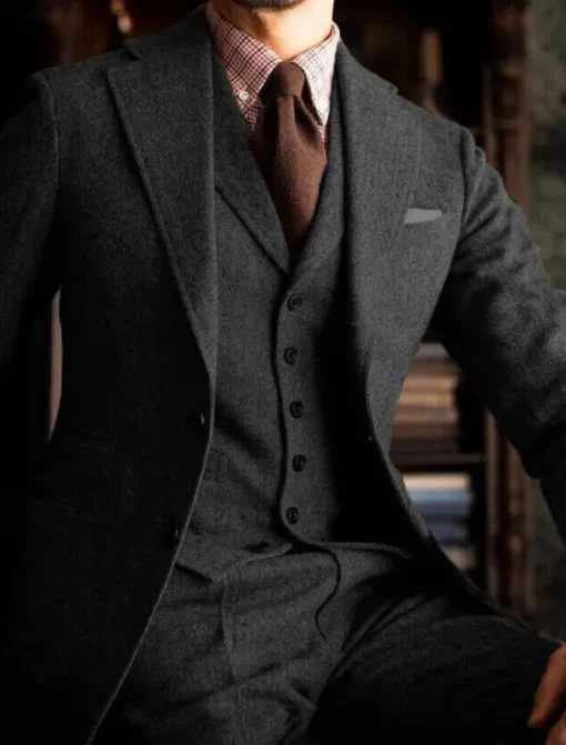 Men's Wedding Tweed Suits Notch Purple Khaki Daily Business Solid Colored Plus Size 3 Piece Single Breasted Two-buttons