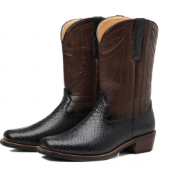 Men's Western Cowboy Boots with Snakeskin Print and Intricate Faux Leather Design – Stylish and Durable Footwear for Rodeo and Country Events