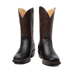 Men's Western Cowboy Boots with Snakeskin Print and Intricate Faux Leather Design – Stylish and Durable Footwear for Rodeo and Country Events