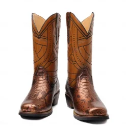 Men's Western Cowboy Boots with Snakeskin Print and Intricate Faux Leather Design – Stylish and Durable Footwear for Rodeo and Country Events