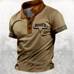 Men's Western Wear Polo Shirts Golf Shirt Short Sleeve Polo Shirts Collared Shirts Casual Vacation Wear Party Outfits Buttons 3D Print Spring & Summer Khaki