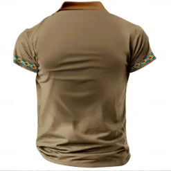 Men's Western Wear Polo Shirts Golf Shirt Short Sleeve Polo Shirts Collared Shirts Casual Vacation Wear Party Outfits Buttons 3D Print Spring & Summer Khaki