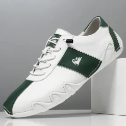 Men's White and Green Casual Sneakers with Unique Wavy Sole and Lace-Up Design – Comfortable Everyday Sport Shoes