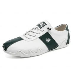 Men's White and Green Casual Sneakers with Unique Wavy Sole and Lace-Up Design – Comfortable Everyday Sport Shoes