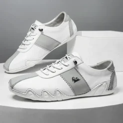 Men's White and Green Casual Sneakers with Unique Wavy Sole and Lace-Up Design – Comfortable Everyday Sport Shoes