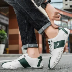 Men's White and Green Casual Sneakers with Unique Wavy Sole and Lace-Up Design – Comfortable Everyday Sport Shoes