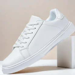 Men's White Casual Sneakers - Stylish and Comfortable Lace-Up Shoes for Everyday Wear