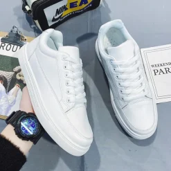 Men's White Casual Sneakers with Lace-up Closure and Comfortable Sole – Stylish Everyday Shoes for Walking and Leisure