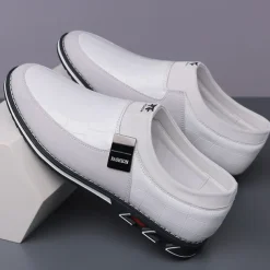 Men's White Crocodile Embossed Faux LeatherSlip-On Loafers with Decorative Buckle - Stylish Casual Shoes for Business and Formal Occasions