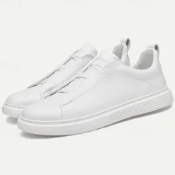 Men's White Leather Slip-On Sneakers – Minimalist Design with Comfortable Sole for Casual Wear