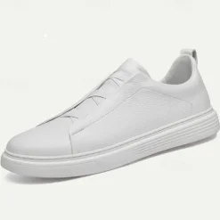 Men's White Leather Slip-On Sneakers – Minimalist Design with Comfortable Sole for Casual Wear