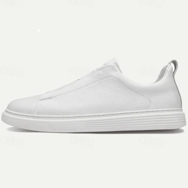Men's White Leather Slip-On Sneakers – Minimalist Design with Comfortable Sole for Casual Wear