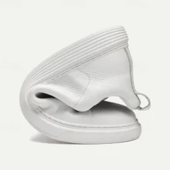 Men's White Leather Slip-On Sneakers – Minimalist Design with Comfortable Sole for Casual Wear