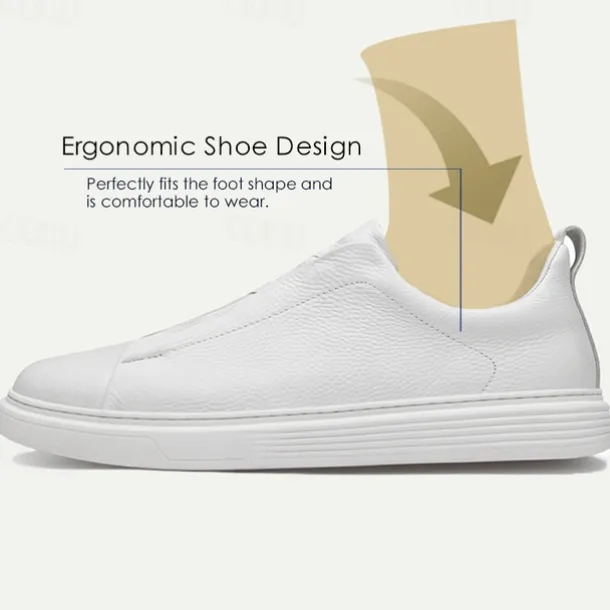 Men's White Leather Slip-On Sneakers – Minimalist Design with Comfortable Sole for Casual Wear
