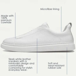 Men's White Leather Slip-On Sneakers – Minimalist Design with Comfortable Sole for Casual Wear