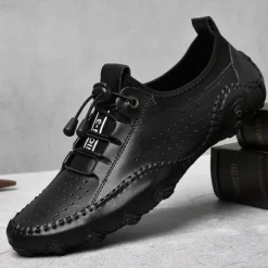 Men's White Perforated Casual Shoes with Hand-Stitched Detailing, Breathable Mesh Upper and Comfortable Slip-On Design