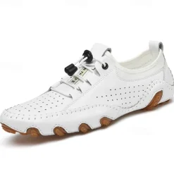Men's White Perforated Casual Shoes with Hand-Stitched Detailing, Breathable Mesh Upper and Comfortable Slip-On Design