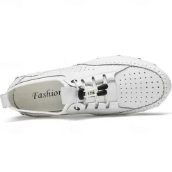 Men's White Perforated Casual Shoes with Hand-Stitched Detailing, Breathable Mesh Upper and Comfortable Slip-On Design