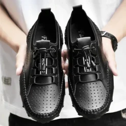 Men's White Perforated Casual Shoes with Hand-Stitched Detailing, Breathable Mesh Upper and Comfortable Slip-On Design