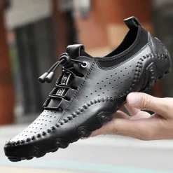 Men's White Perforated Casual Shoes with Hand-Stitched Detailing, Breathable Mesh Upper and Comfortable Slip-On Design