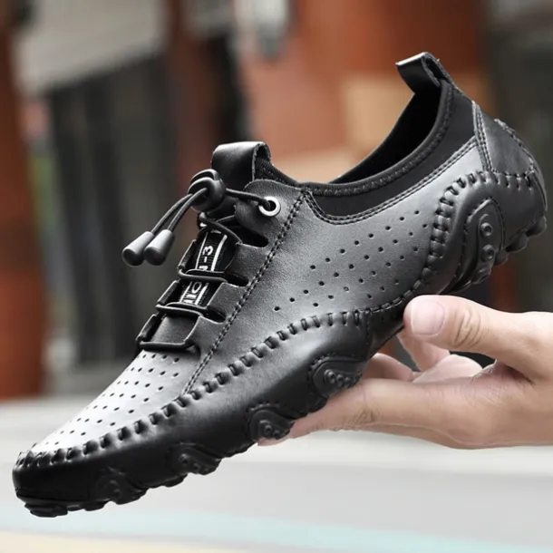 Men's White Perforated Casual Shoes with Hand-Stitched Detailing, Breathable Mesh Upper and Comfortable Slip-On Design