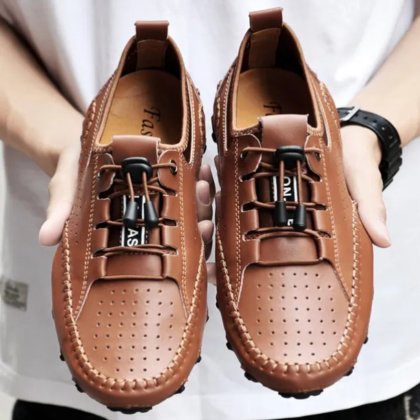 Men's White Perforated Casual Shoes with Hand-Stitched Detailing, Breathable Mesh Upper and Comfortable Slip-On Design