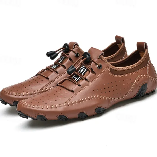 Men's White Perforated Casual Shoes with Hand-Stitched Detailing, Breathable Mesh Upper and Comfortable Slip-On Design