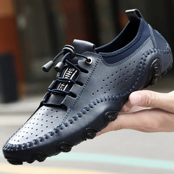 Men's White Perforated Casual Shoes with Hand-Stitched Detailing, Breathable Mesh Upper and Comfortable Slip-On Design