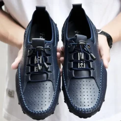 Men's White Perforated Casual Shoes with Hand-Stitched Detailing, Breathable Mesh Upper and Comfortable Slip-On Design