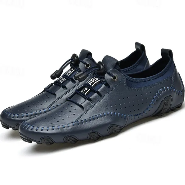 Men's White Perforated Casual Shoes with Hand-Stitched Detailing, Breathable Mesh Upper and Comfortable Slip-On Design