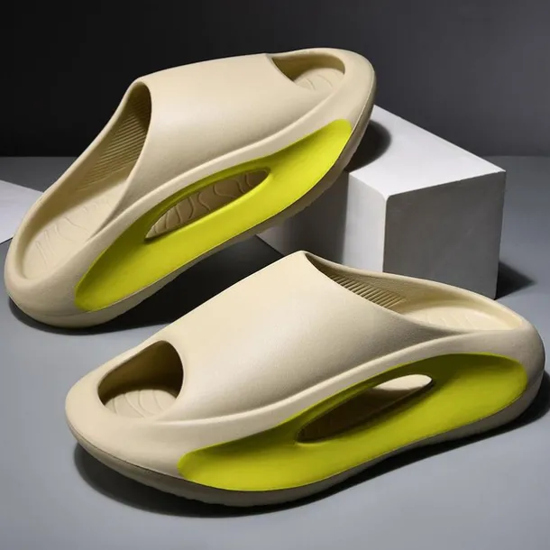 Men's White Slide Sandals with Red Cutout Design – Lightweight and Comfortable Slip-On Footwear for Casual and Summer Wear